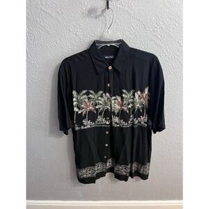 Puritan Black Palm Tree Hawaiian Shirt Mens Short Sleeve Size‎ Medium